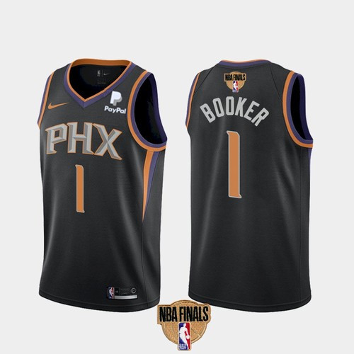 Men's Phoenix Suns #1 Devin Booker 2021 Black NBA Finals Statement Edition Stitched Jersey Men's Phoenix Suns #1 Devin Booker 2021 Black NBA Finals Statement Edition Stitched Jersey